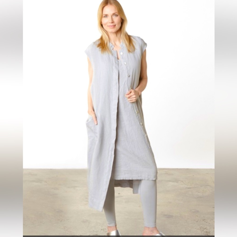 Bryn Walker Keaton Vest Maxi Dress Small Grey Linen Lagenlook Long button front